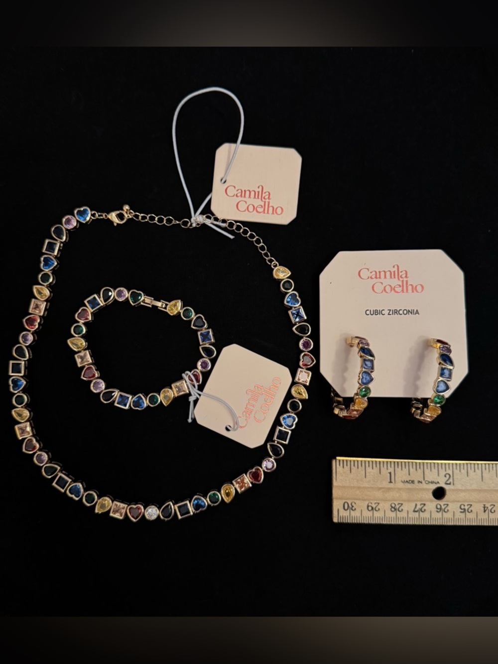 NWT Set of 3! Camila Coelho Rainbow Gemstone Necklace Bracelet Earrings SET